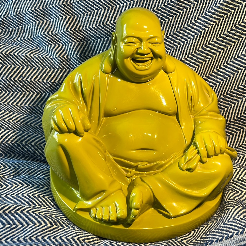 Cheerful lime green Buddha Figurine